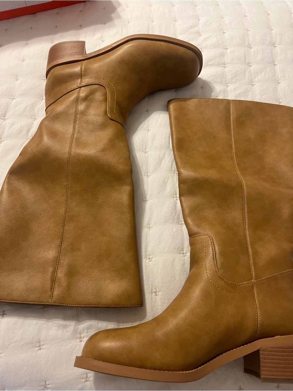 Tan Knee-High Leather Boots Wide Calf 10w